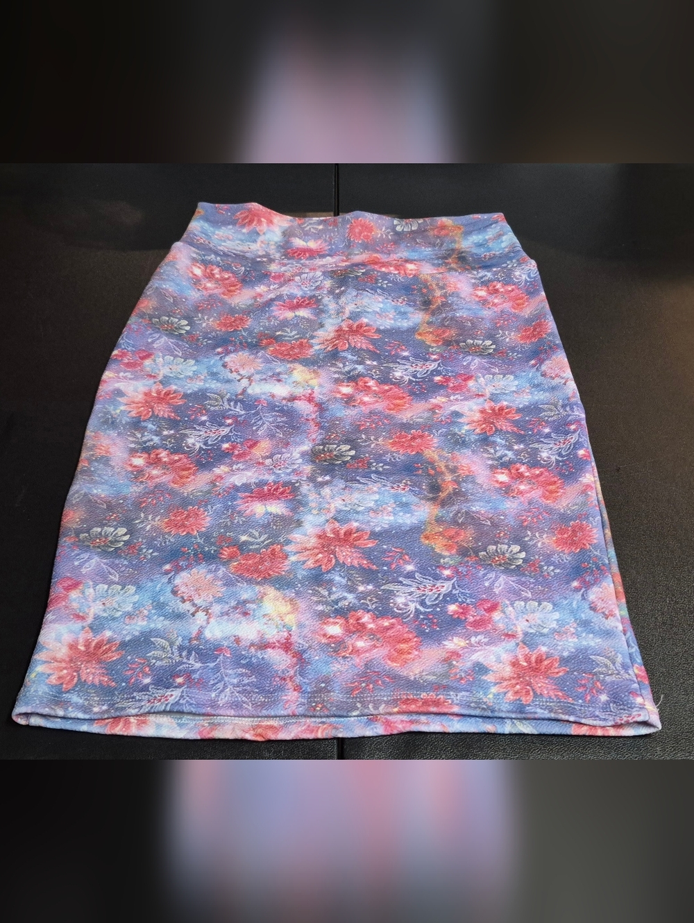 LuLaRoe Cassie Skirt Small Blue Pink Galaxy Floral Pencil Stretch Career Modest